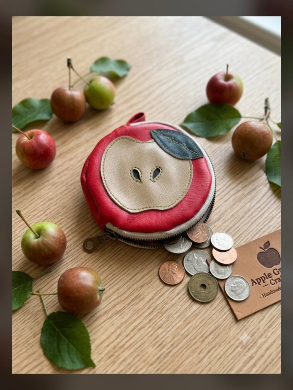 Apple Craft Red Leather Apple Coin Wallet